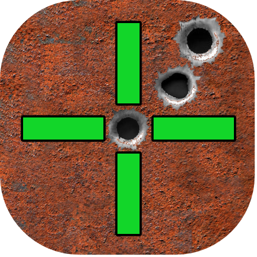 Rusty target with a green crosshair and bullet holes